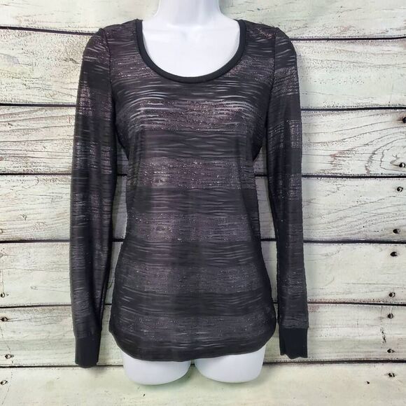 Maurices Women’s Sheer Glitter Long Sleeve Top Black Size Small Stretch Fitted - Picture 1 of 7